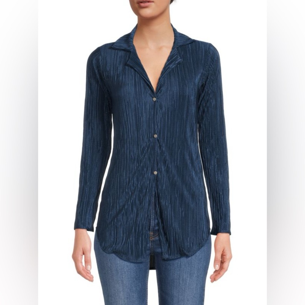 [renee c] nwot plisse camp collar button down shirt navy blue XL